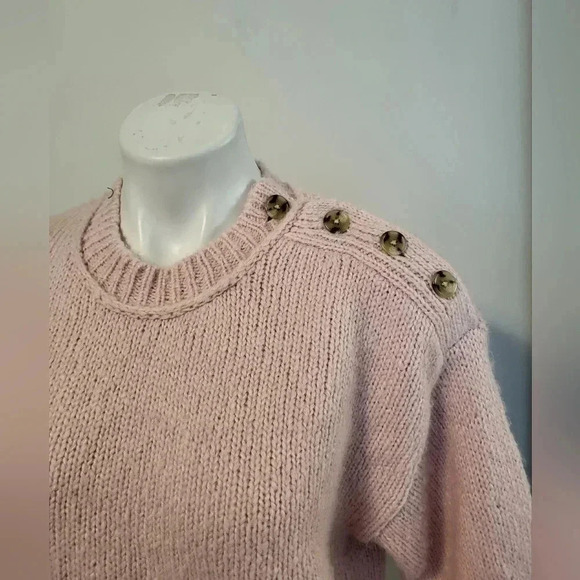 J.Crew Button Shoulder Crewneck Alpaca/Wool Blend Pink Sweater(XS) - Picture 7 of 10